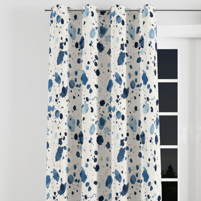 Abstract Velvet Curtains - Modern Blue And Cream Bubble Grommet Curtain - 1 Panel