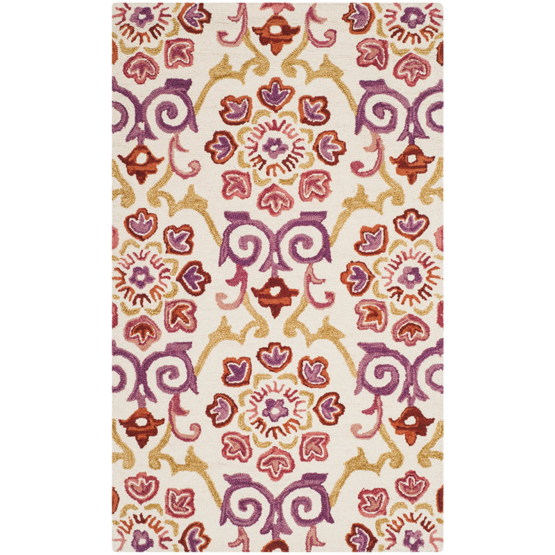 Tomo Hand Hooked Wool Floral Rug, Rectangle 3' x 5'