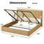 Structure de lit très grand avec rangement relevable, lignes courbes ondulées en bois, rangement hydraulique / aucun sommier requis, chêne