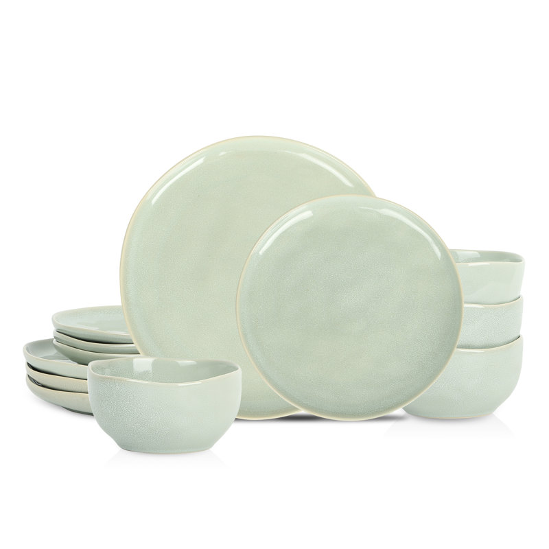 Mirella Light Green Ceramic 12-Piece Dinnerware Set, Service for 4