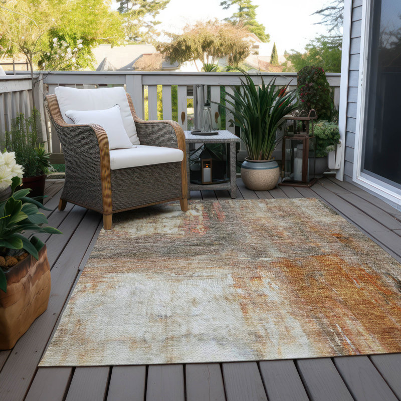 Tapis cuivre intérieur / extérieur lavable à la machine Chayden ACN1095, Rectangle de 10 pi x 14 pi