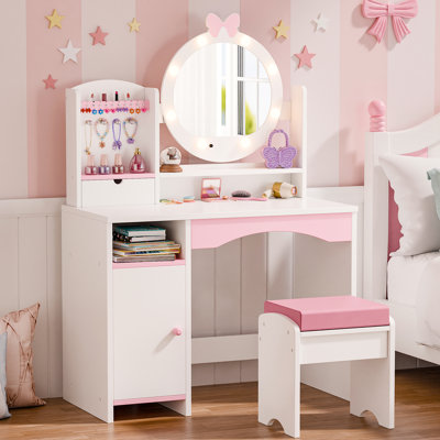 Kids Vanity Table And Chair Set – Vanity Set With Mirror by Aeloxis