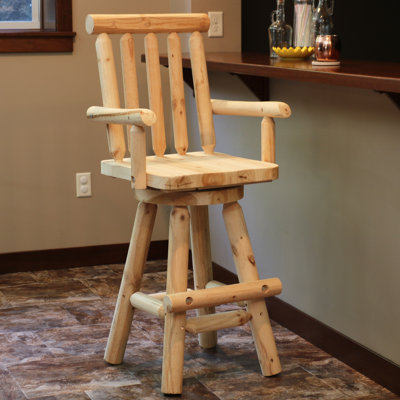 Bruce Square Slat Back Rustic Log Cabin Style Bar Stool, Unfinished