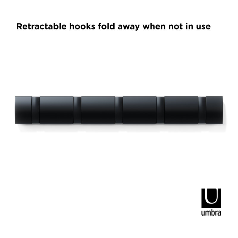 Black 5-Hook Wall Mounted Coat Rack with Retractable Hooks
