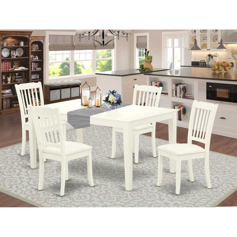 Ensemble de salle à manger 5 pièces comprenant une table de salle à manger rectangulaire et 4 chaises de cuisine, 36 po x 60 po, lin blanc