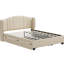 Grand lit plateforme tapissier avec tête de lit à oreilles, 2 tiroirs, lit gigogne, sans sommier, tête de lit en lin beige, grand lit, tissu simple-130429209