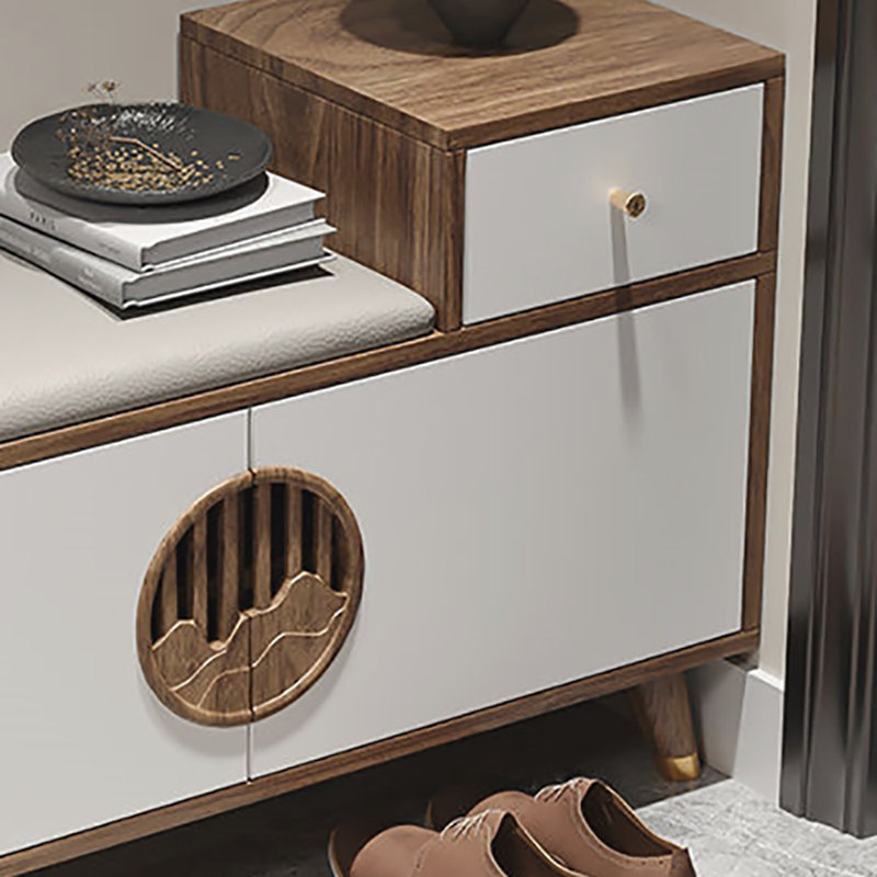 35.4in Multi-functional Shoe Storage Bench, White/Light Walnut