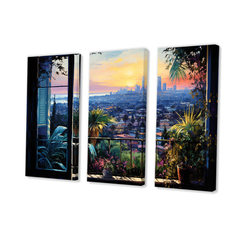 Los Angeles Window View 4 - Los Angeles, art mural, Toile tendue, H 32 po x l 48 po x P 1 po