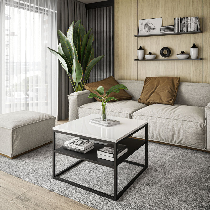 Apolonio Coffee Table with Storage Space, White/Black