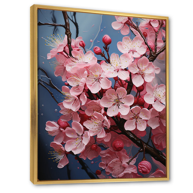 Fleur de pommier harmonie géométrique - art mural floral salon, H 32 po x l 24 po x P 2 po, Cadre flottant doré