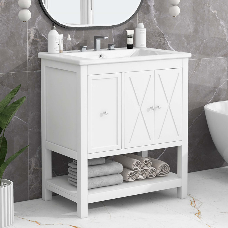 Fedrico 30 " W Freestanding Standard Free Standing 1 Single Vanity Bathroom Vanity With Ceramic Top