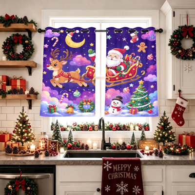 2 pièces rideaux occultants sur le thème de Noël, rideaux isolants à imprimé thermique de père Noël et de renne, décor de chambre à coucher festive, panneaux de réduction du bruit des rideaux du salon des Fêtes