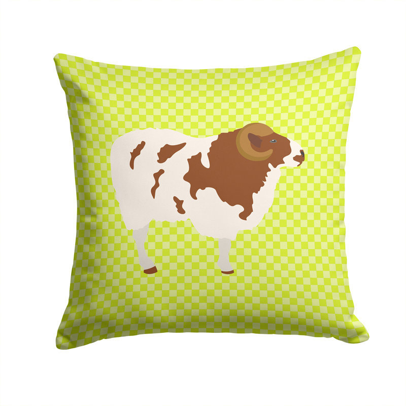 Sheep Check Square Canvas Outdoor Throw Pillow, Green, 14" x 14"