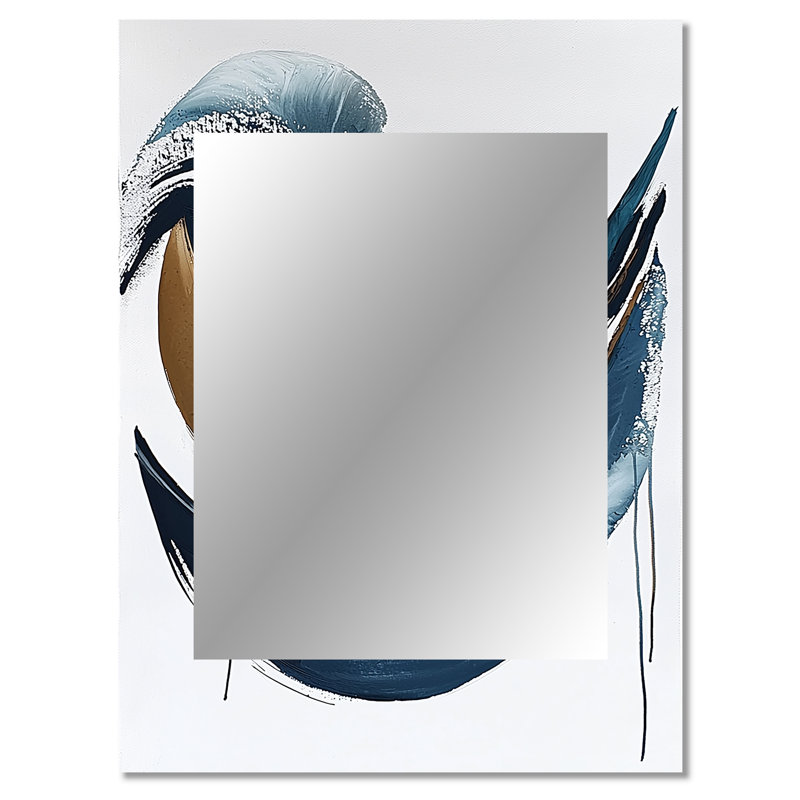 «White and Blue Folk Fruit Abstract III» - miroir abstrait, miroir mural décoratif moderne, impression d'art en métal