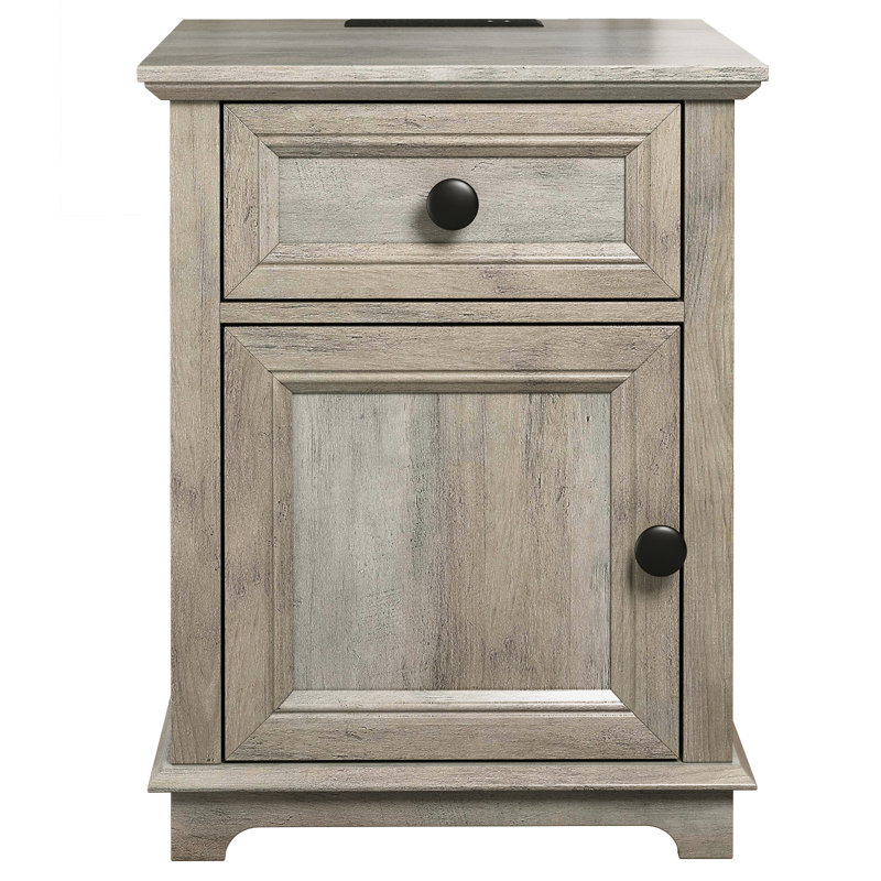 Branimir 1-Drawer Nightstands with Storage and Built-In Outlets, Gray