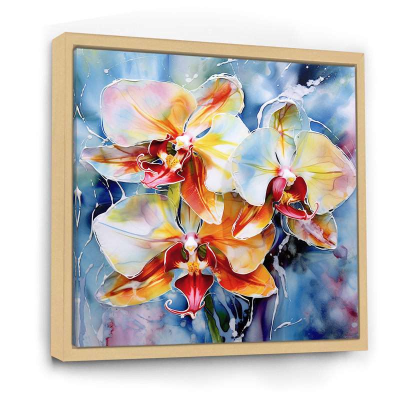 Belles belles orchidées rêveuses colorées sur toile, Cadre naturel flottant, H 24 po x l 24 po x P 1 po