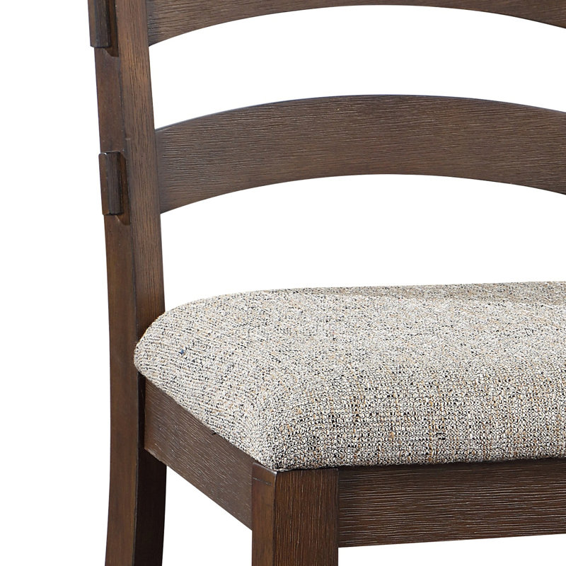 Gray Fabric Chairs And Rustic Brown & Oak Finish Dining Rectangular Table With Soft