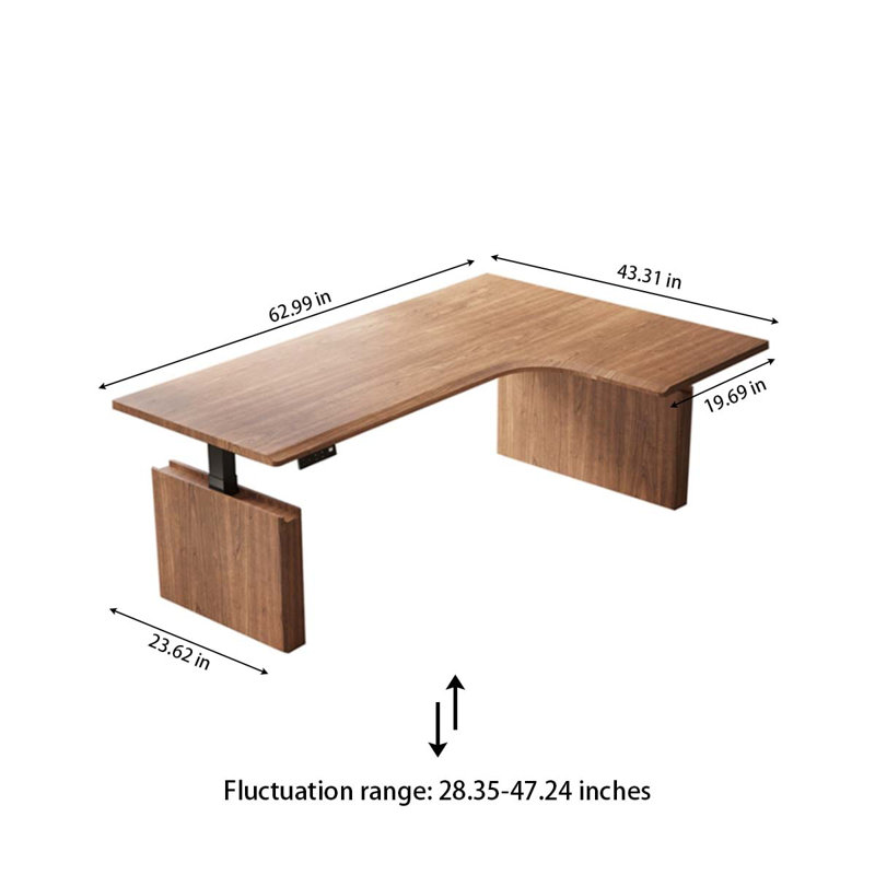 Bureau en L en bois massif ajustable en L, H 28,35 po x l 62,99 po x P 43,31 po