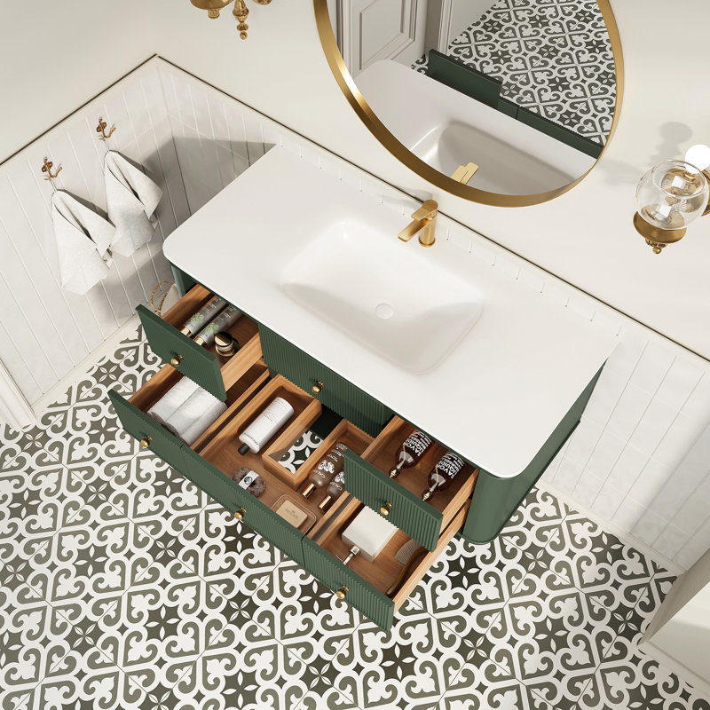 Meuble-lavabo mural simple 48 po avec lavabo flottant vert