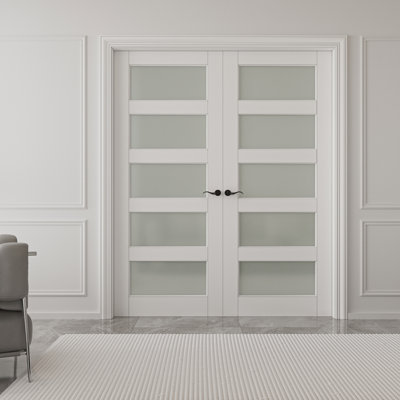 5-Lite Frosted Glass French door Wood And Manufacturing Wood French Door With Hardware Kit