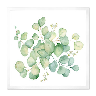 «Green Eucalyptus Bouquet On White», reproduction d'art sur toile traditionnelle