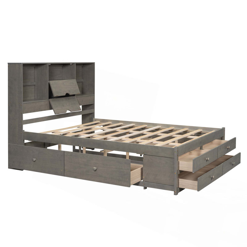 Lit plateforme avec rangement 8 têtes de lit Brackney, Grand, Blanc