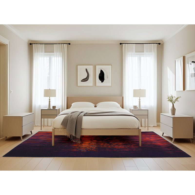 Tapis orange / mauve / noir, Rectangle de 5 pi x 8 pi