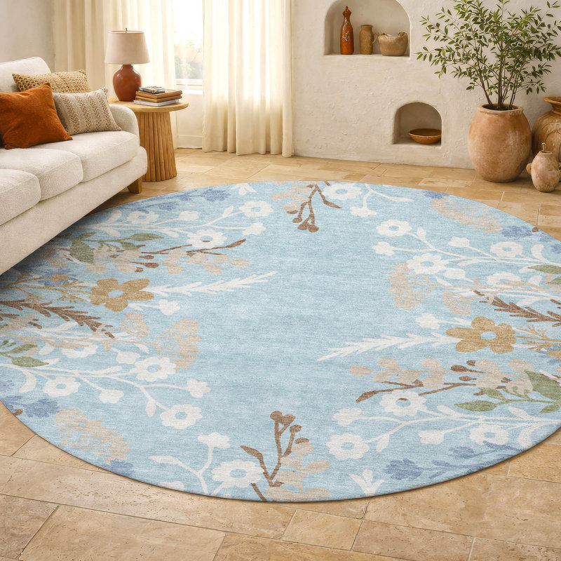 Tapis floral lavable à la machine de qualité supérieure Mayfield AMF2334, Sky, 8' Round