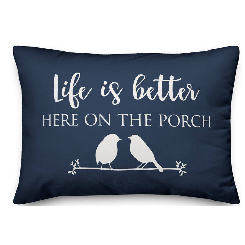 Textual Outdoor Reversible Throw Pillow, Navy