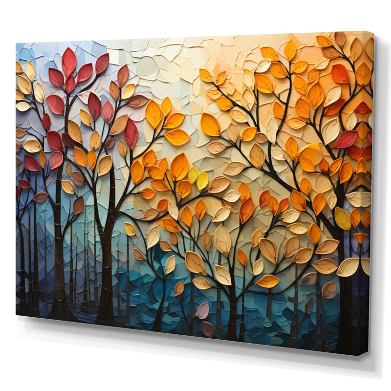 Leaves Autumnal Symphony Patchwork I - Décoration murale feuilles, H 24 po x l 32 po, Toile tendue, Sans cadre