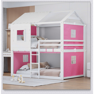 Bunk Wood House Bed With Tent