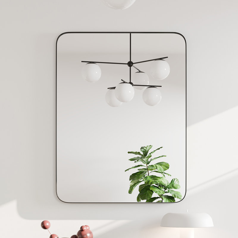Ebern Designs Ragio Rectangular Black Metal Framed Mirror, 27" x 35"