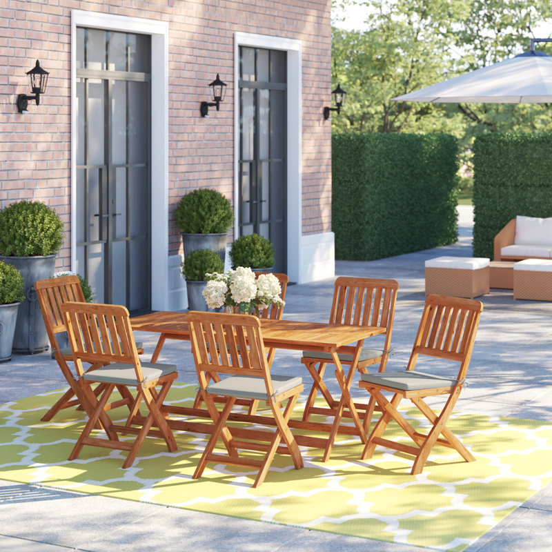 Neve 6 - Person Acacia Wood Patio Dining Set with Rectangular Table , Cushions Included