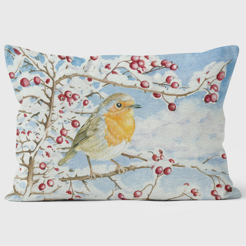 Robin & Snow Berries - Christmas Cushion