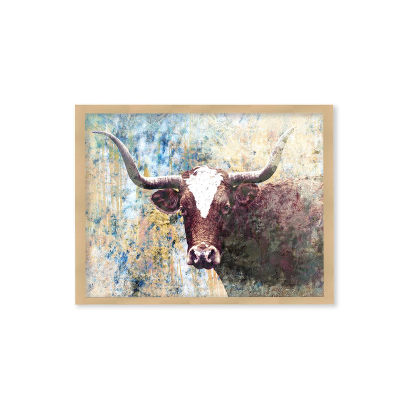 «Long Horns», impression encadrée sur toile par ChiChi Décor, H 10 po x l 14 po, Art mural naturel encadré texturé