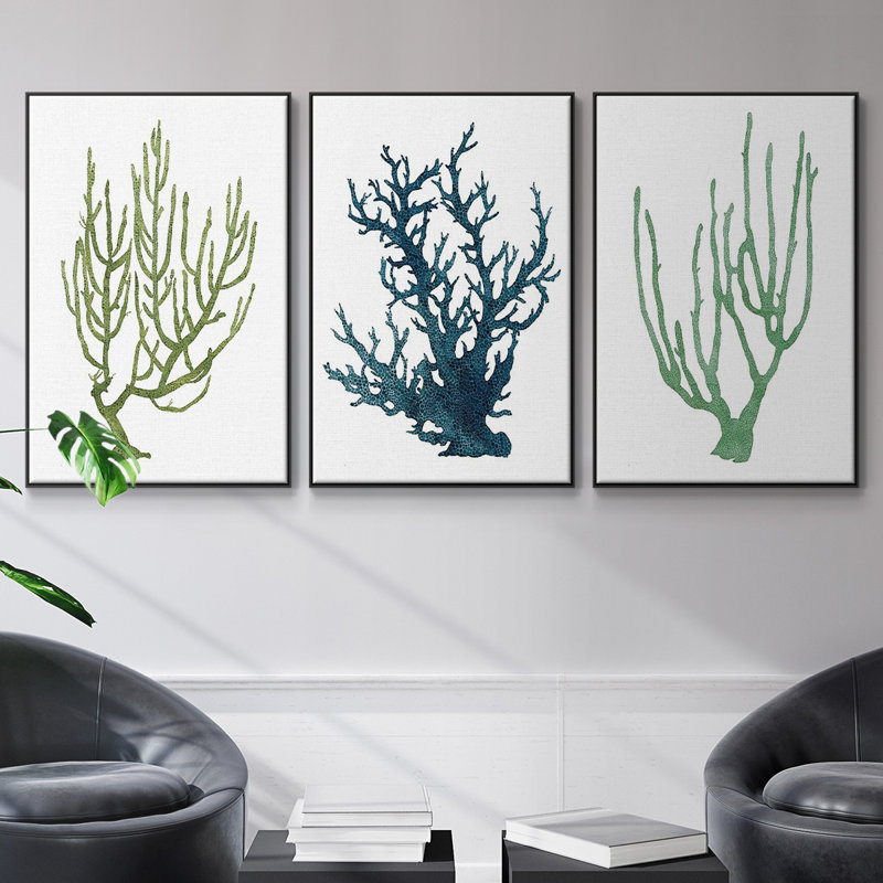 Coral Souvenirs II, reproduction sur toile 3 pièces, H 36 po x l 72 po x P 2 po, Noir