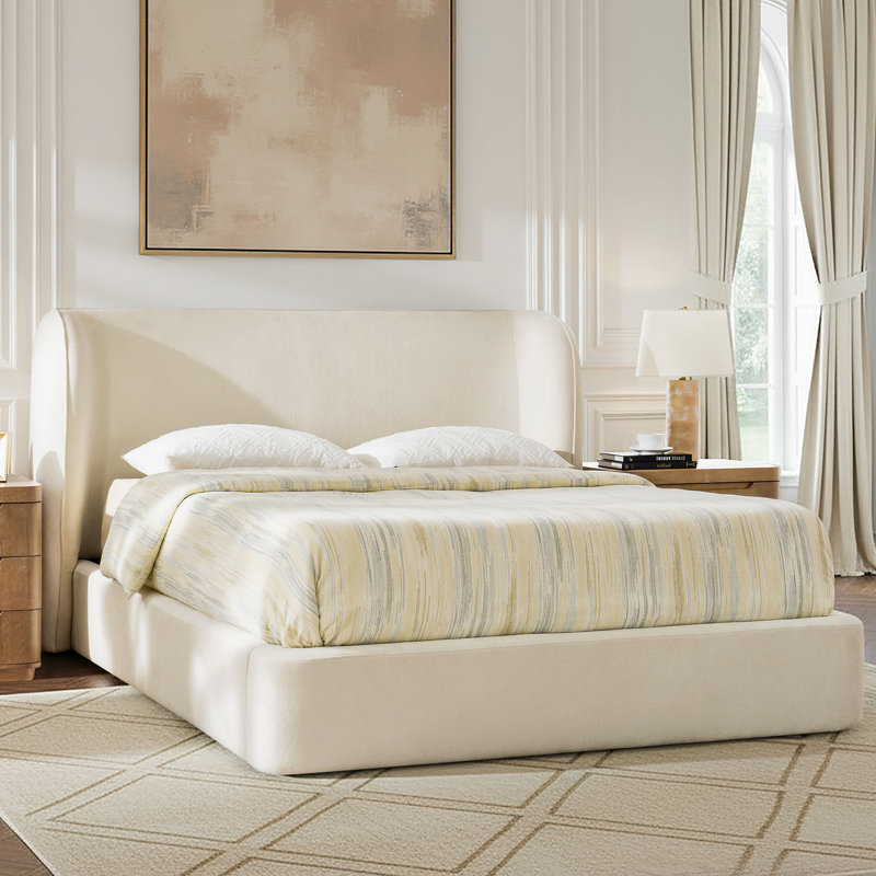 Waynesville Modern Upholstered Platform Bed with Wingback Headboard, King