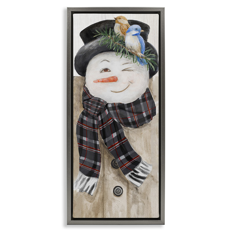 «Rustic Winter Snowman Wink Grain», art mural sur toile flottante par Lanie Loreth, H 25 po x l 11 po