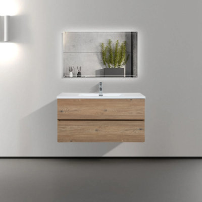 Villano 40 po L x 19 po P 2 tiroirs Meuble-lavabo mural avec évier simple et Comptoir en Polymarbre blanc