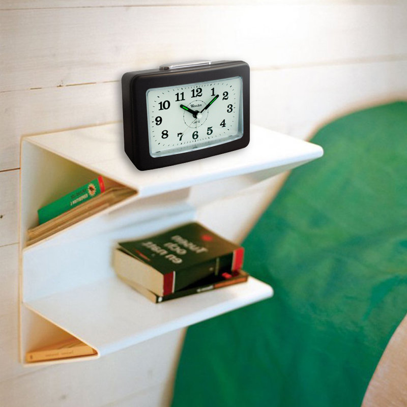 Black Quartz Analog Alarm Clock with Loud Bell and Crystal Tabletop