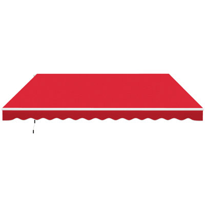 12' X 10' Sun Awning - Deck Shade, Wine Red, 280g/m² Fabric Patio Awning. Manual Crank. & Water-. Aluminum. For Deck, Balcony, Yard. Adjustable Canopy. Lowers Heat Bill. Red Color