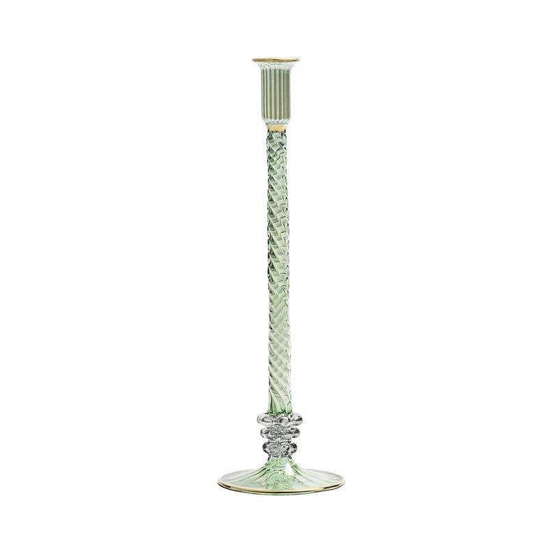 F2023 14'' H Glass Tabletop Candlestick, Green