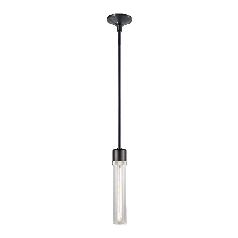 3" E26 Cylindrical Pendant Light, 18" Fluted Glass, 65.13" H x 2.75" W x 2.75" D, Satin Brushed Black/Polished Nickel