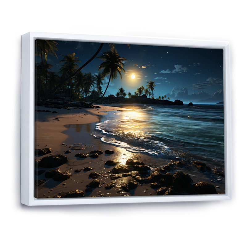 Beach Silent Night III, reproduction d'art sur toile, H 30 po x l 40 po x P 1,5 po, Cadre flottant blanc