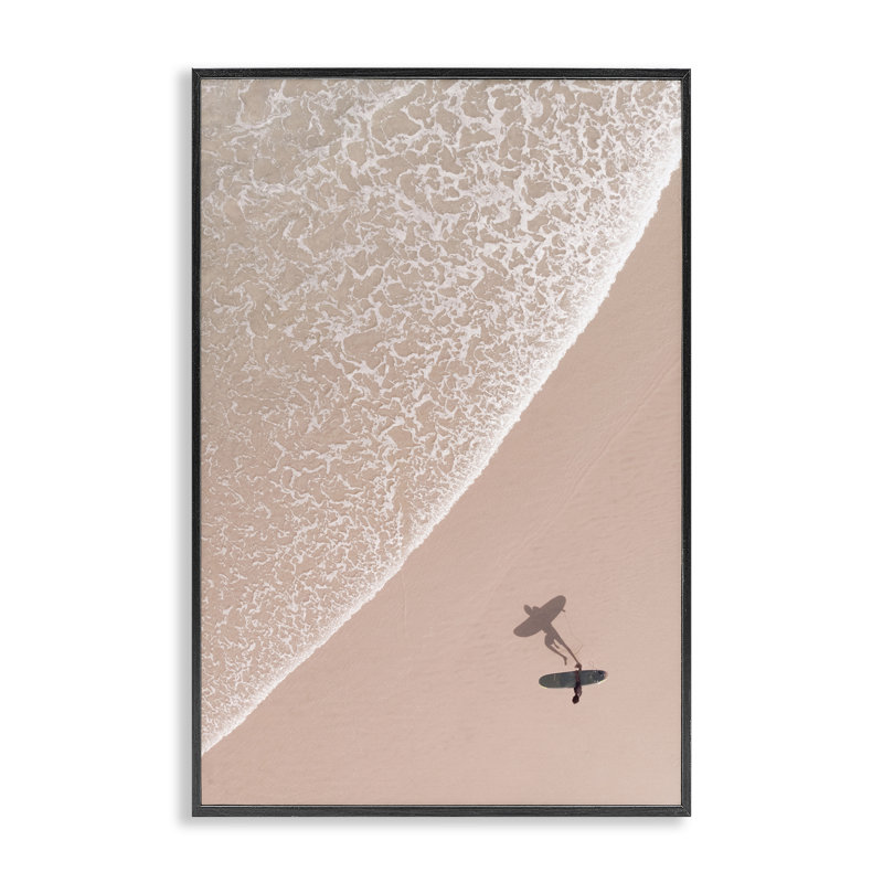«Beach Surfer Silhouette», estampe numérique par Nataly White, Giclée encadrée noir minuit, H 24 po x l 16 po