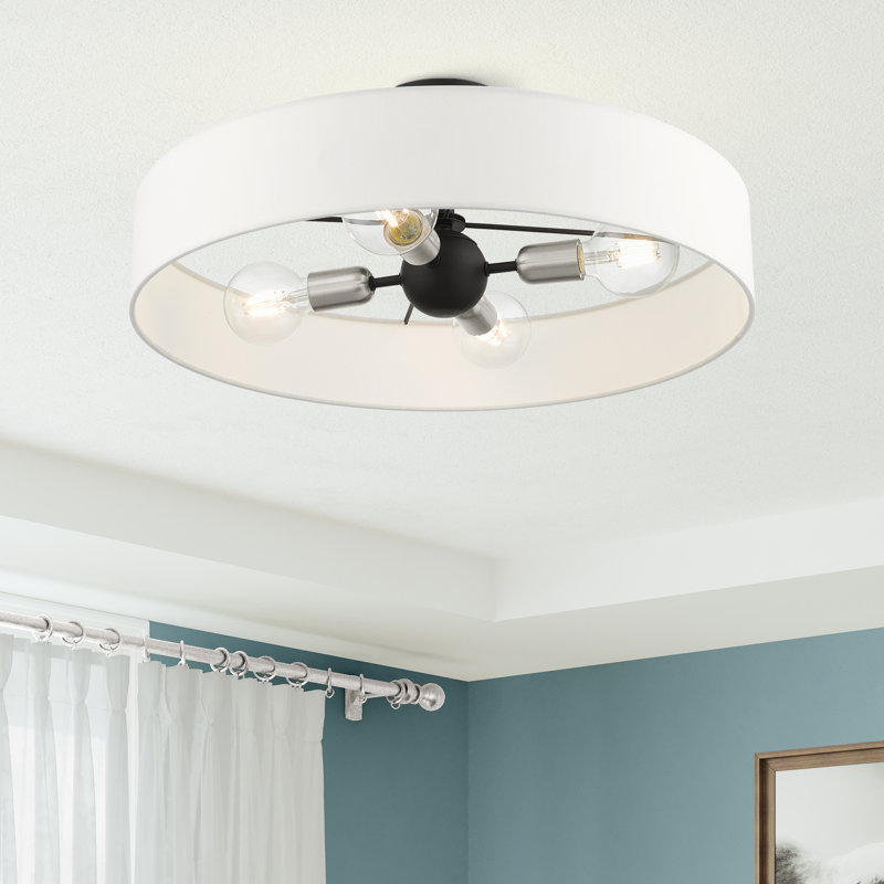 Plafonnier semi-encastré 4 lumières 22 po Ashtun, Noir / Nickel brossé