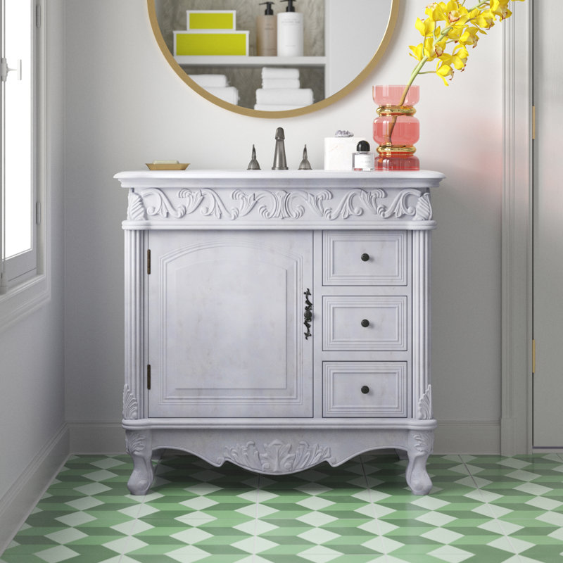 Ensemble de meuble-lavabo simple 36 po Aurillac, Blanc antique, Blanc Guangxi