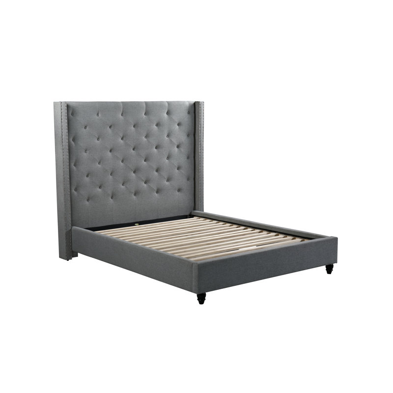 Upholstered Wingback Bed, King, Gray