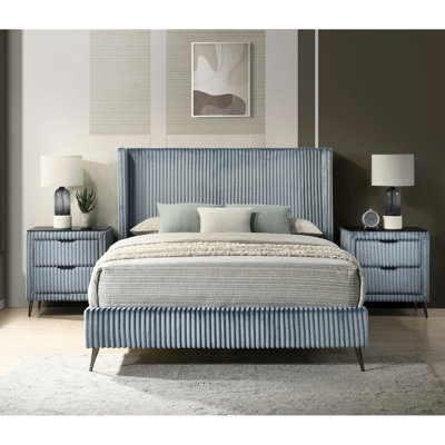 Mavela Wide Wale Corduroy Upholstery Panel Queen Bed with 2 Nightstands by Red Barrel Studio