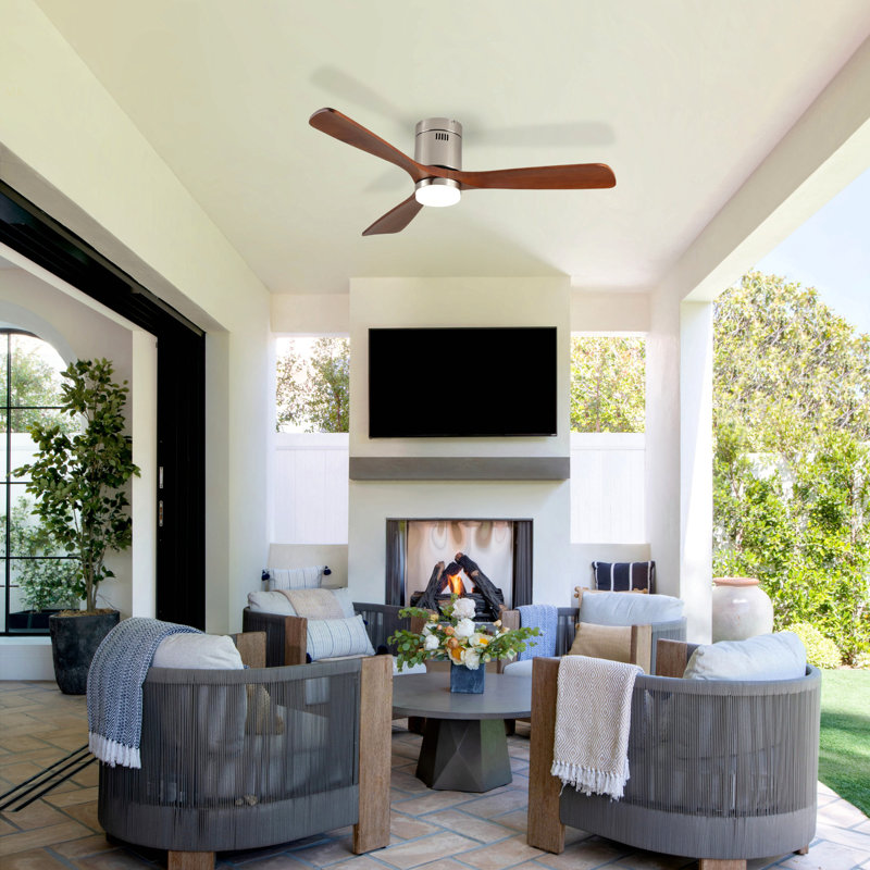 52 Inch Ceiling Fan With Light, 3 Light Walnut Solid Wood Blades,Remote Control,6-Speed Reversible DC Motor For Bed Room,Dining Room,Living Room.